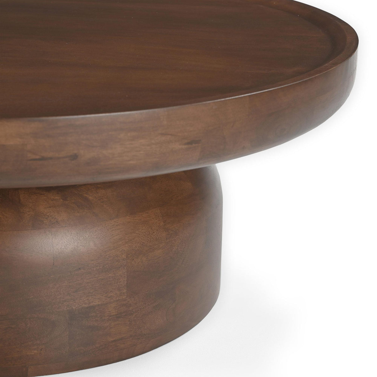 36" Brown Solid Wood Round Drum Coffee Table