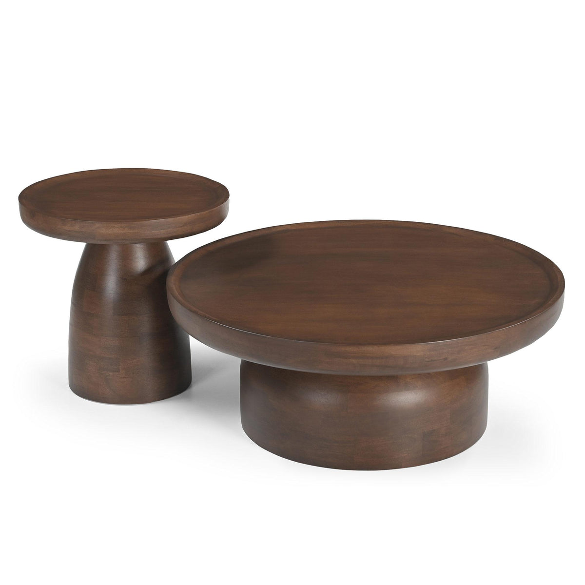 36" Brown Solid Wood Round Drum Coffee Table