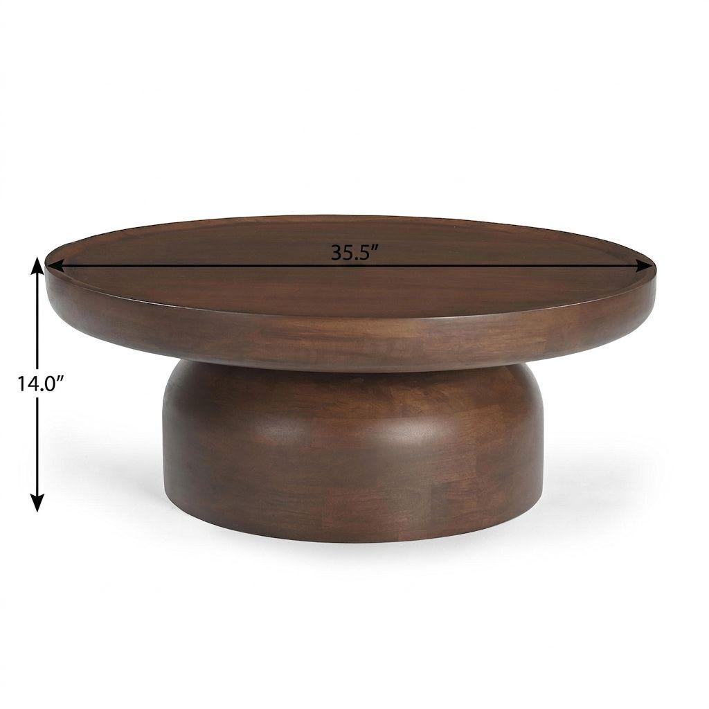 36" Brown Solid Wood Round Drum Coffee Table