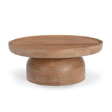 36" Natural Solid Wood Round Drum Coffee Table