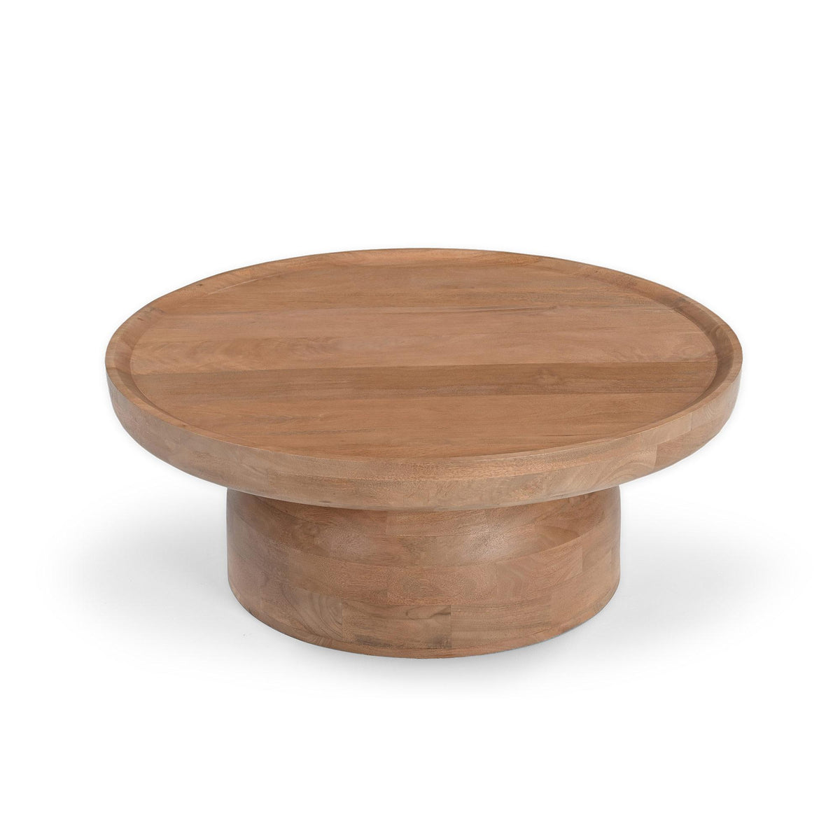 36" Natural Solid Wood Round Drum Coffee Table