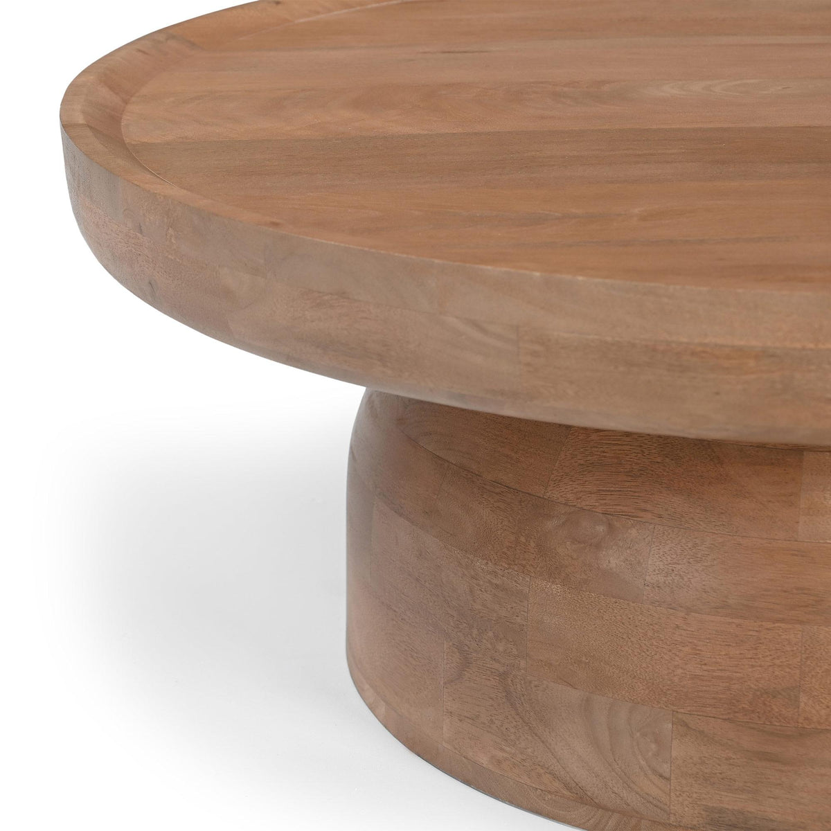 36" Natural Solid Wood Round Drum Coffee Table