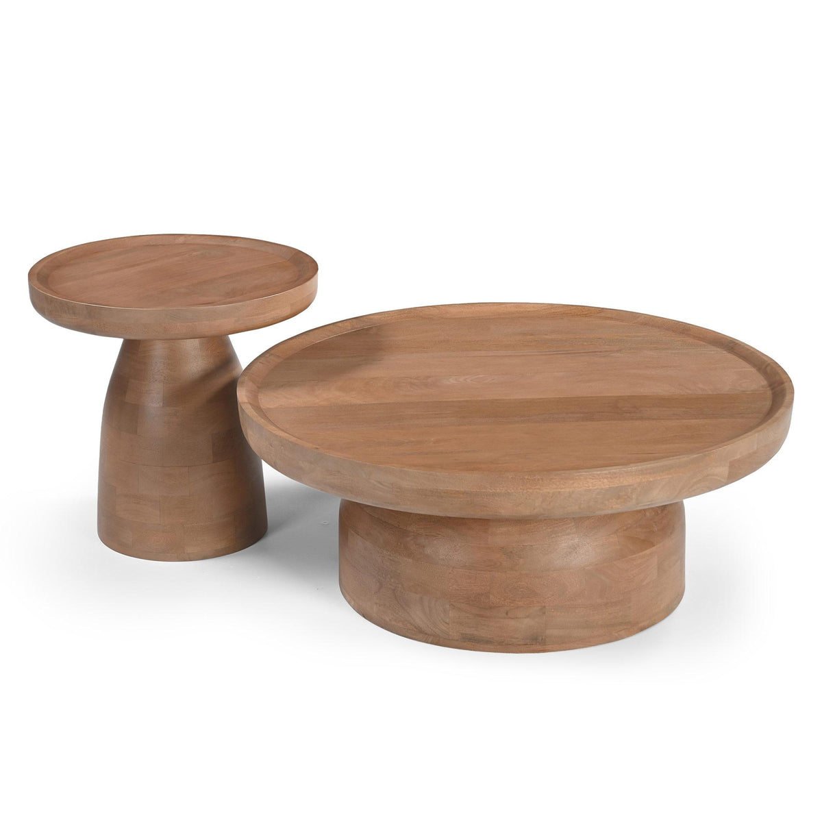 36" Natural Solid Wood Round Drum Coffee Table