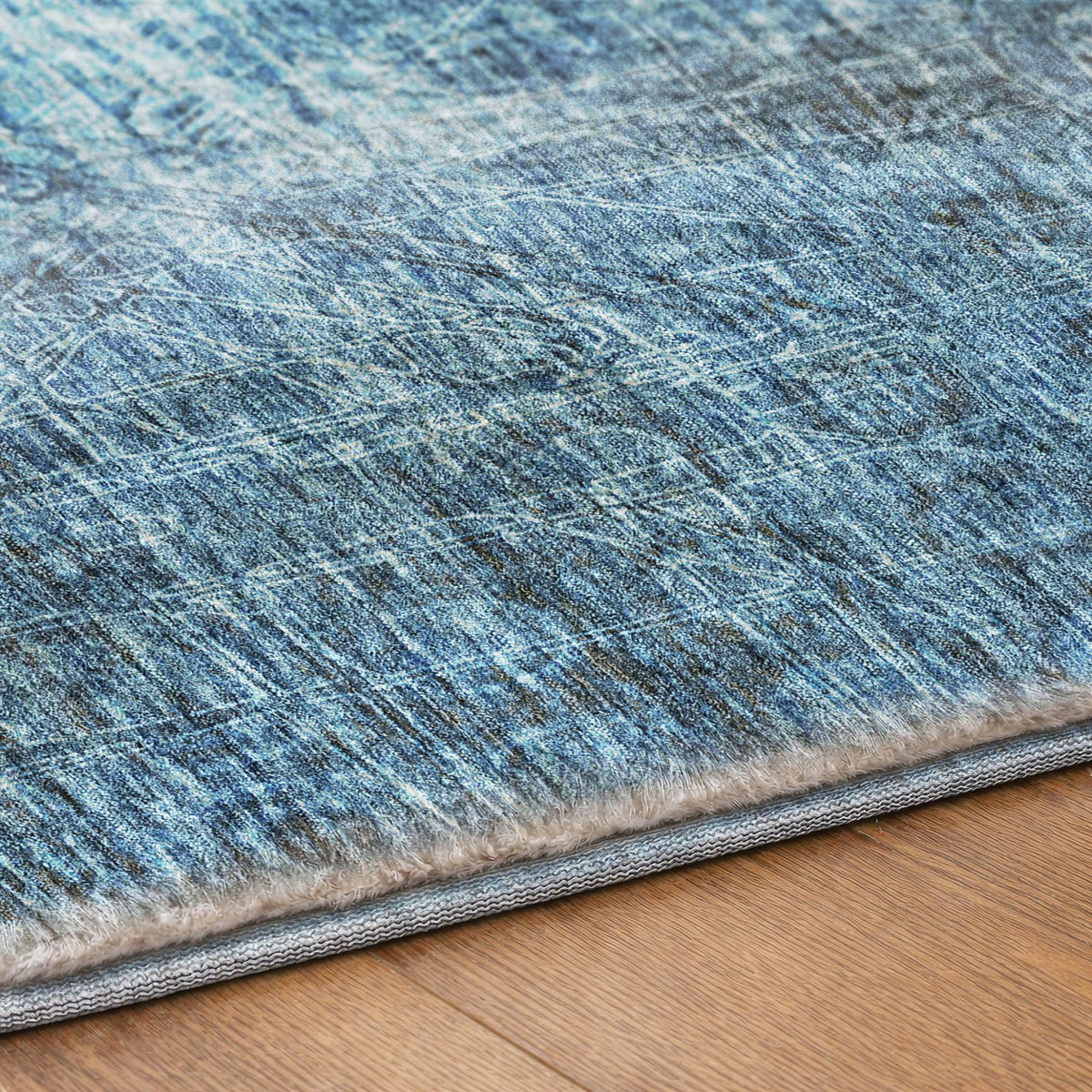 5' X 8' Blue And Taupe Ikat Shag Washable Area Rug With UV Protection - HomeRoots - Flyclothing LLC