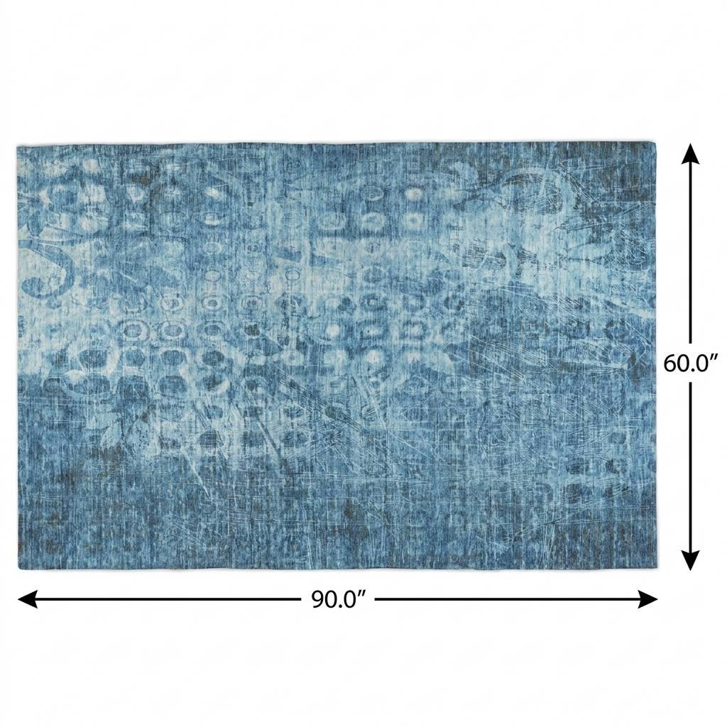 5' X 8' Blue And Taupe Ikat Shag Washable Area Rug With UV Protection - HomeRoots - Flyclothing LLC