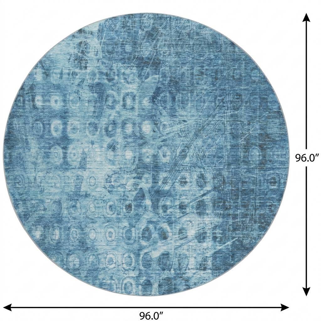 8' Blue And Taupe Ikat Shag Washable Round Rug With UV Protection - HomeRoots - Flyclothing LLC