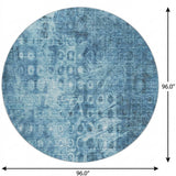 8' Blue And Taupe Ikat Shag Washable Round Rug With UV Protection - HomeRoots - Flyclothing LLC