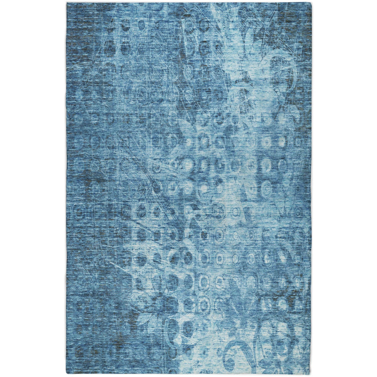 8' X 10' Blue And Taupe Ikat Shag Washable Area Rug With UV Protection