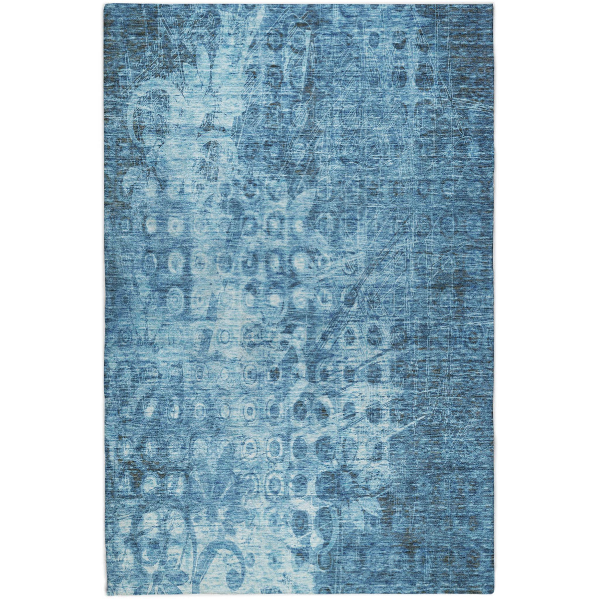 8' X 10' Blue And Taupe Ikat Shag Washable Area Rug With UV Protection