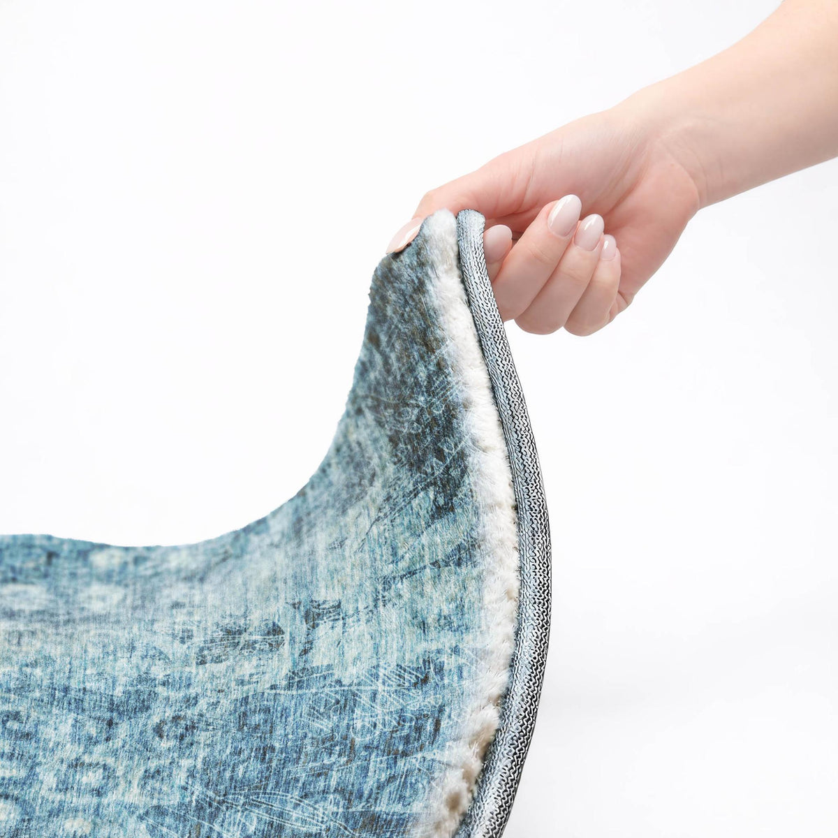 8' X 10' Blue And Taupe Ikat Shag Washable Area Rug With UV Protection