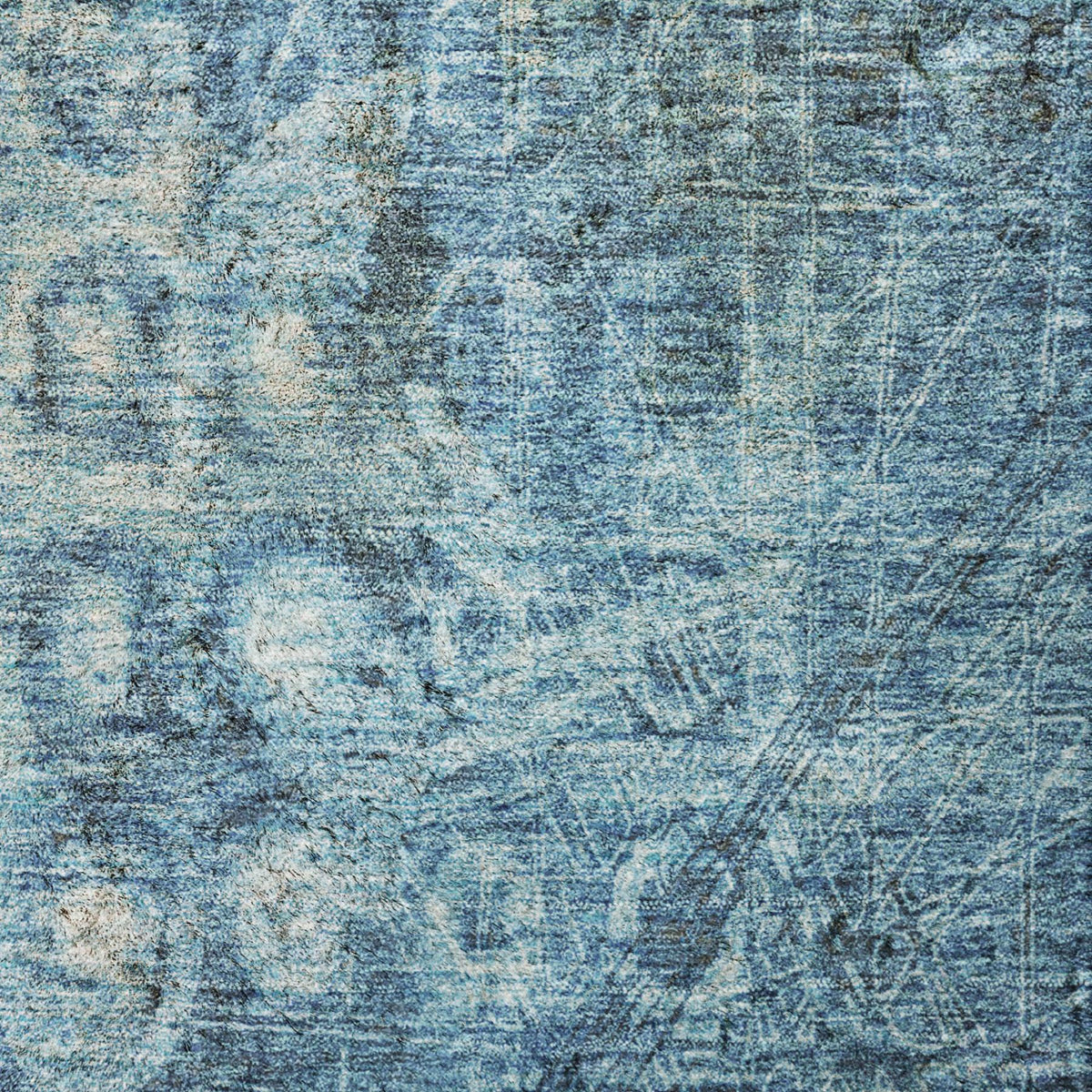 8' X 10' Blue And Taupe Ikat Shag Washable Area Rug With UV Protection
