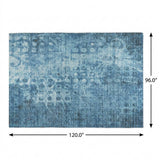 8' X 10' Blue And Taupe Ikat Shag Washable Area Rug With UV Protection