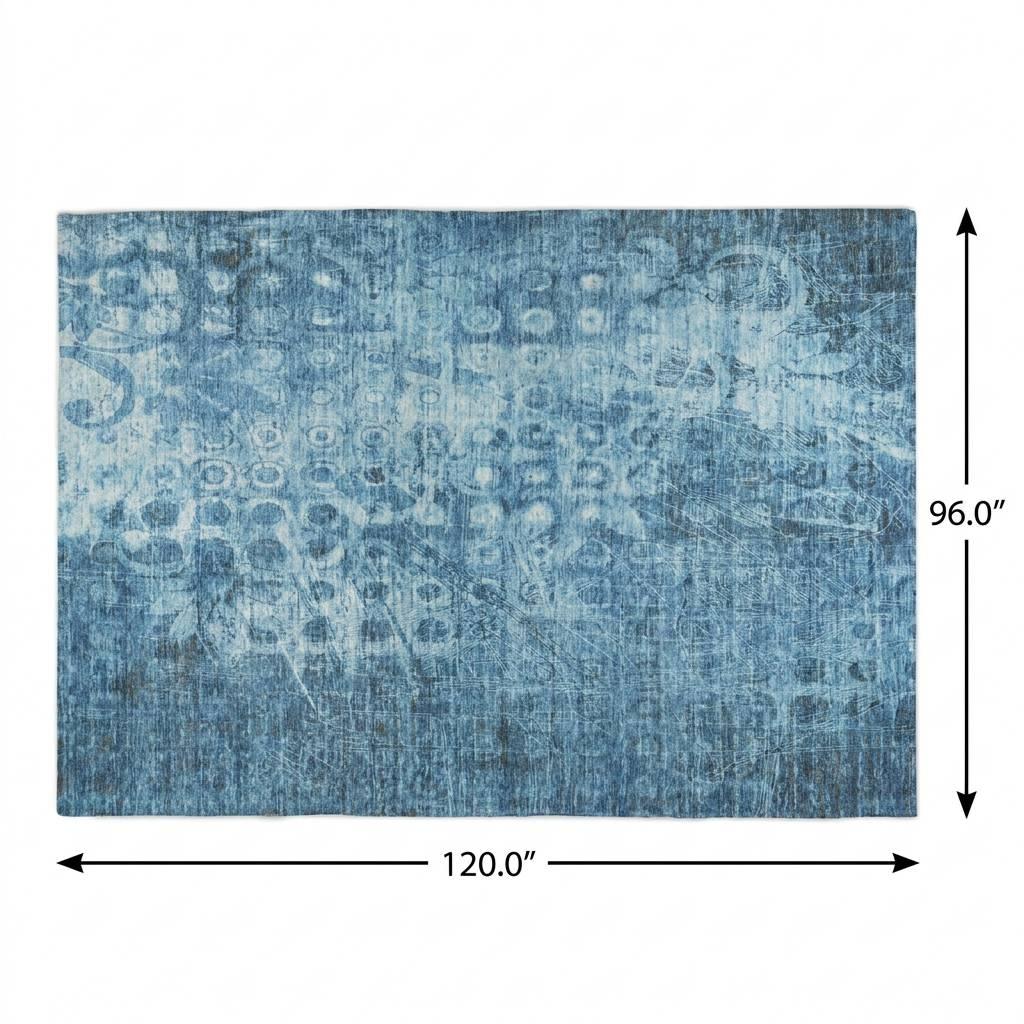 8' X 10' Blue And Taupe Ikat Shag Washable Area Rug With UV Protection