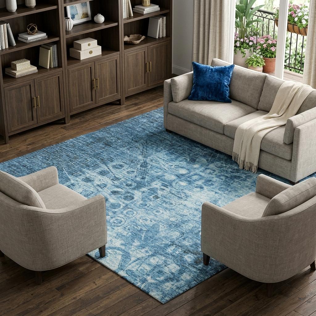10' X 14' Blue And Taupe Ikat Shag Washable Area Rug With UV Protection - HomeRoots - Flyclothing LLC