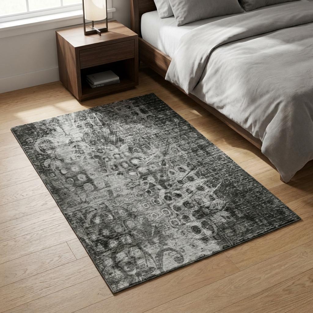 3' X 5' Charcoal And Ivory Ikat Shag Washable Area Rug With UV Protection - HomeRoots - Flyclothing LLC