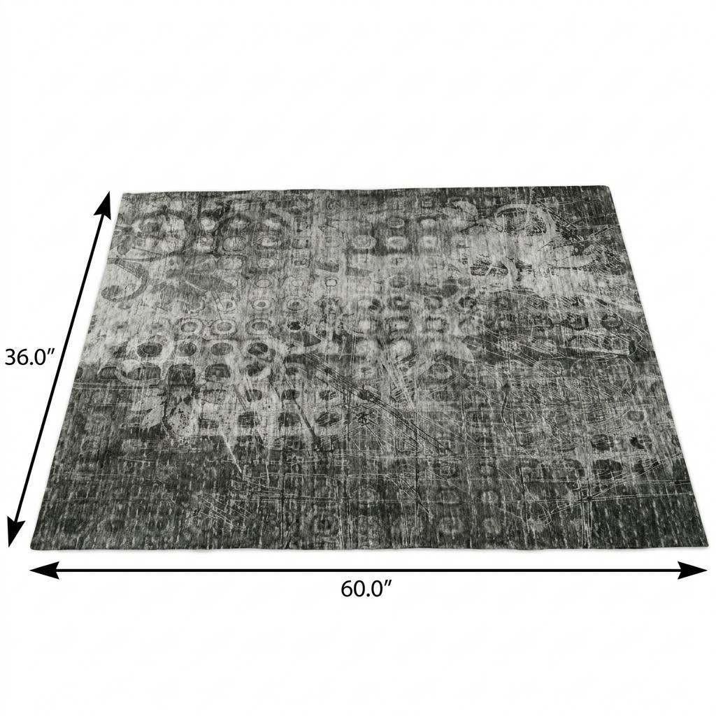 3' X 5' Charcoal And Ivory Ikat Shag Washable Area Rug With UV Protection - HomeRoots - Flyclothing LLC