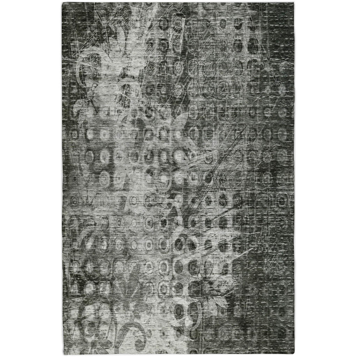 5' X 8' Charcoal And Ivory Ikat Shag Washable Area Rug With UV Protection - HomeRoots - Flyclothing LLC