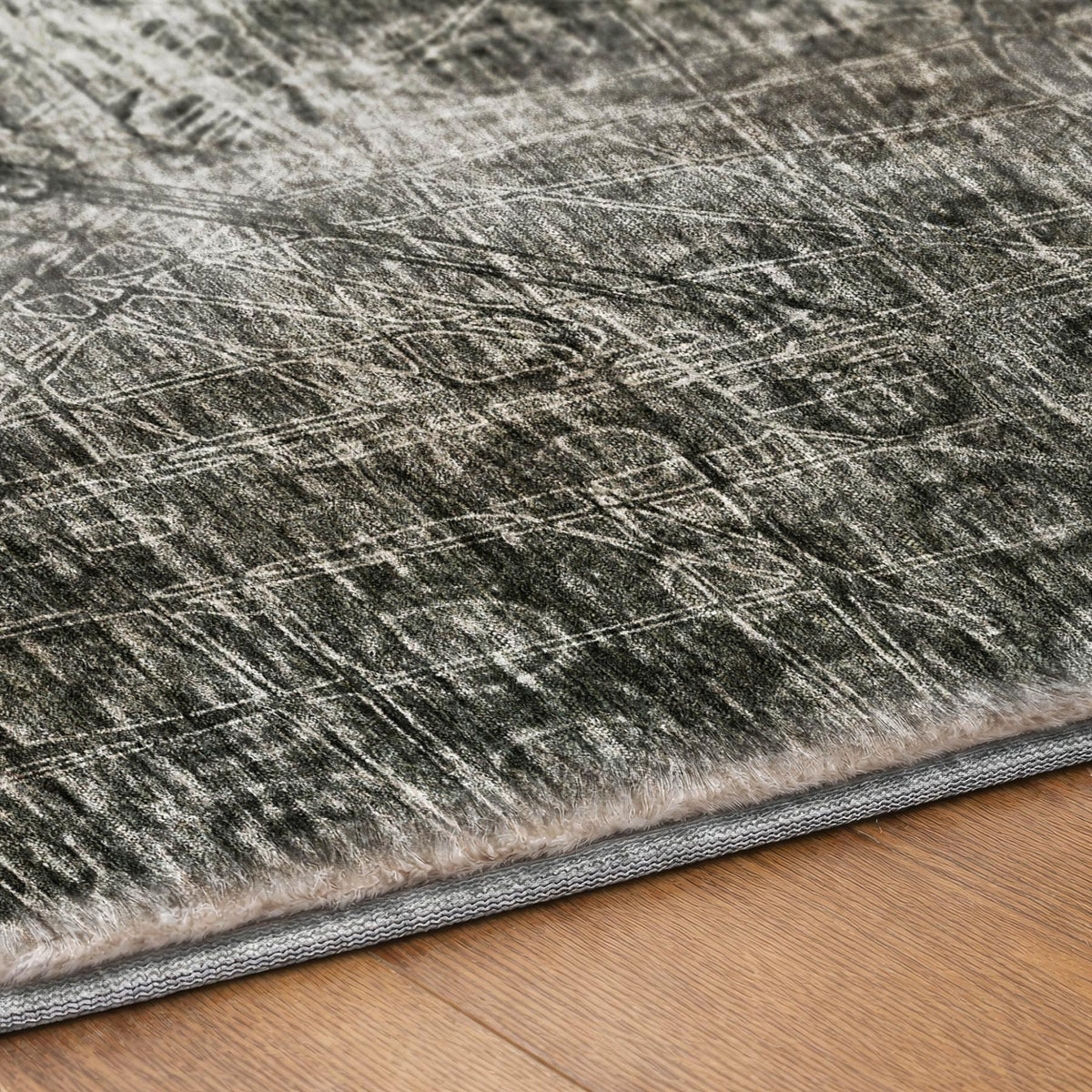 5' X 8' Charcoal And Ivory Ikat Shag Washable Area Rug With UV Protection - HomeRoots - Flyclothing LLC