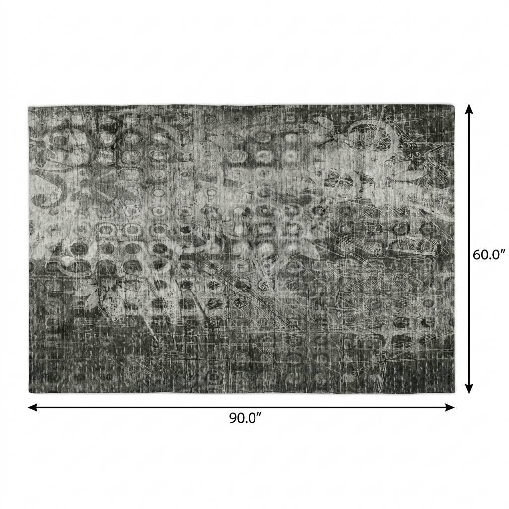 5' X 8' Charcoal And Ivory Ikat Shag Washable Area Rug With UV Protection - HomeRoots - Flyclothing LLC