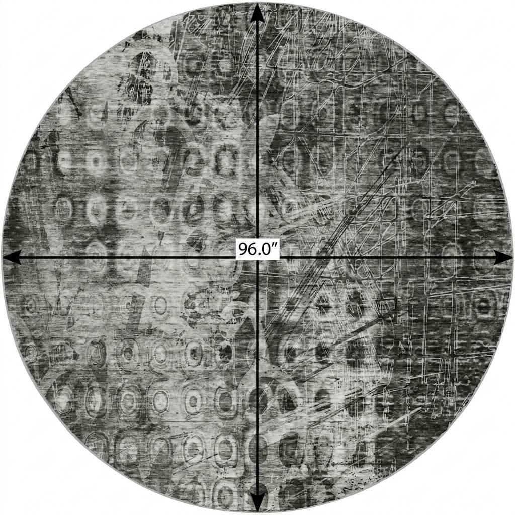 8' Charcoal And Ivory Ikat Shag Washable Round Rug With UV Protection - HomeRoots - Flyclothing LLC