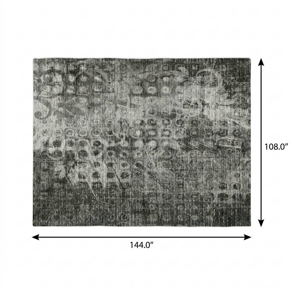 9' X 12' Charcoal And Ivory Ikat Shag Washable Area Rug With UV Protection - HomeRoots - Flyclothing LLC