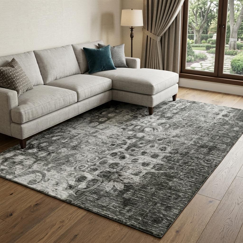 10' X 14' Charcoal And Ivory Ikat Shag Washable Area Rug With UV Protection - HomeRoots - Flyclothing LLC
