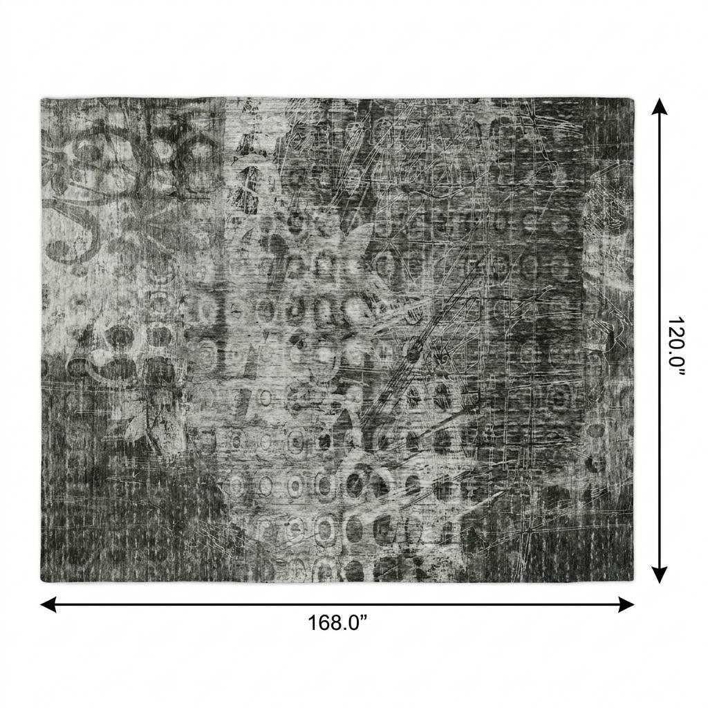 10' X 14' Charcoal And Ivory Ikat Shag Washable Area Rug With UV Protection - HomeRoots - Flyclothing LLC