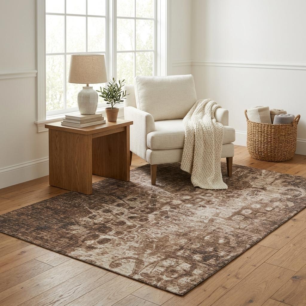 5' X 8' Chocolate And Beige Ikat Shag Washable Area Rug With UV Protection - HomeRoots - Flyclothing LLC