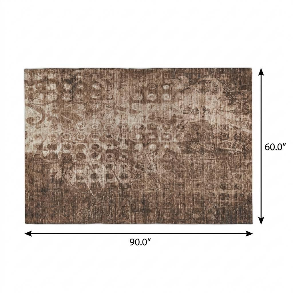5' X 8' Chocolate And Beige Ikat Shag Washable Area Rug With UV Protection - HomeRoots - Flyclothing LLC