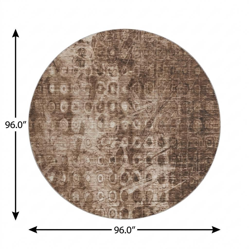 8' Chocolate And Beige Ikat Shag Washable Round Rug With UV Protection - HomeRoots - Flyclothing LLC
