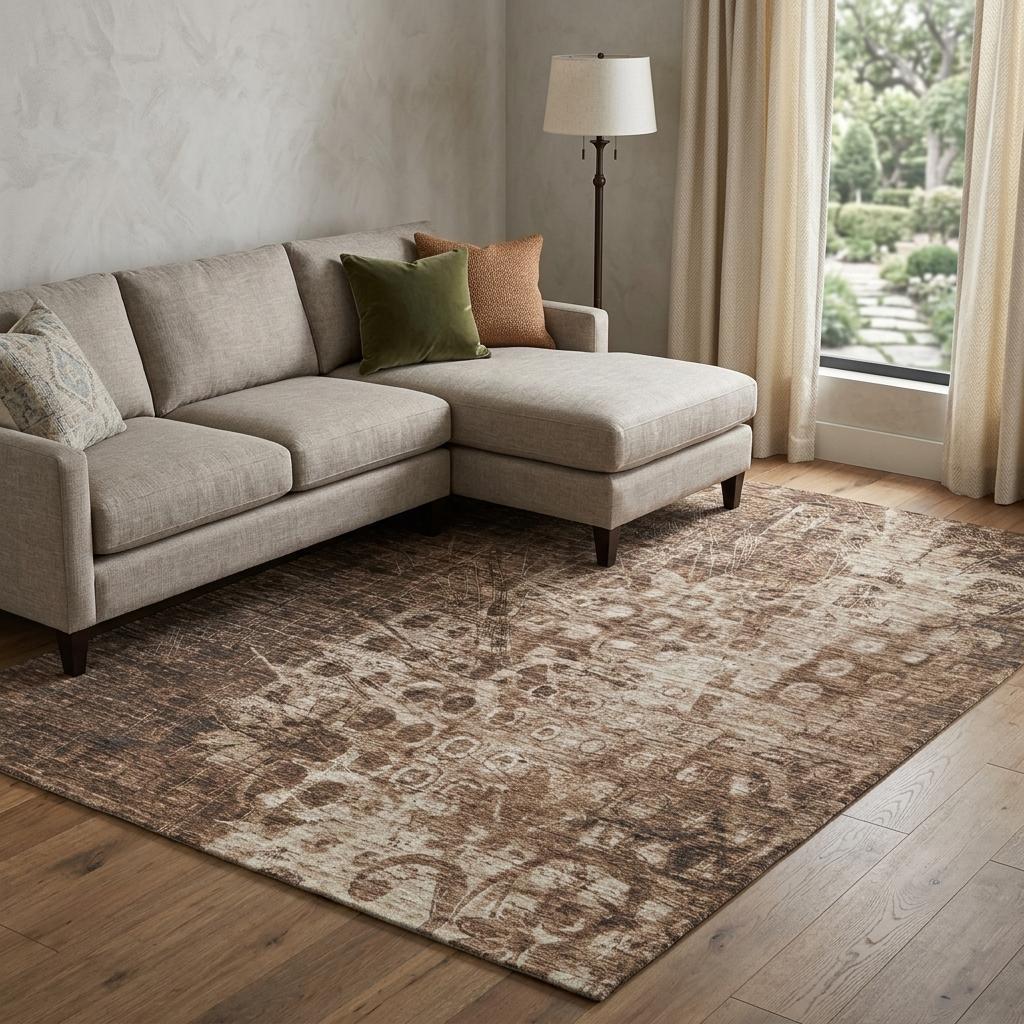 8' X 10' Chocolate And Beige Ikat Shag Washable Area Rug With UV Protection - HomeRoots - Flyclothing LLC