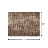 8' X 10' Chocolate And Beige Ikat Shag Washable Area Rug With UV Protection - HomeRoots - Flyclothing LLC
