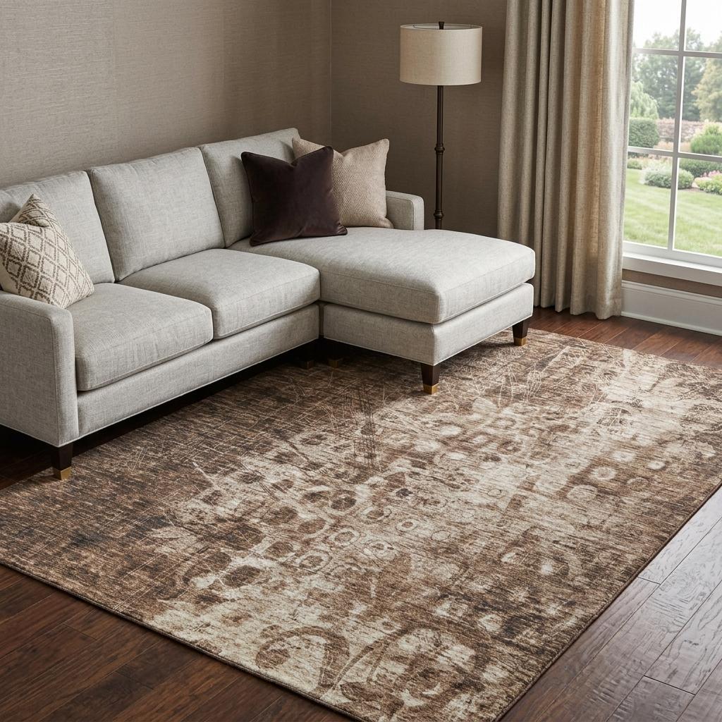 10' X 14' Chocolate And Beige Ikat Shag Washable Area Rug With UV Protection - HomeRoots - Flyclothing LLC