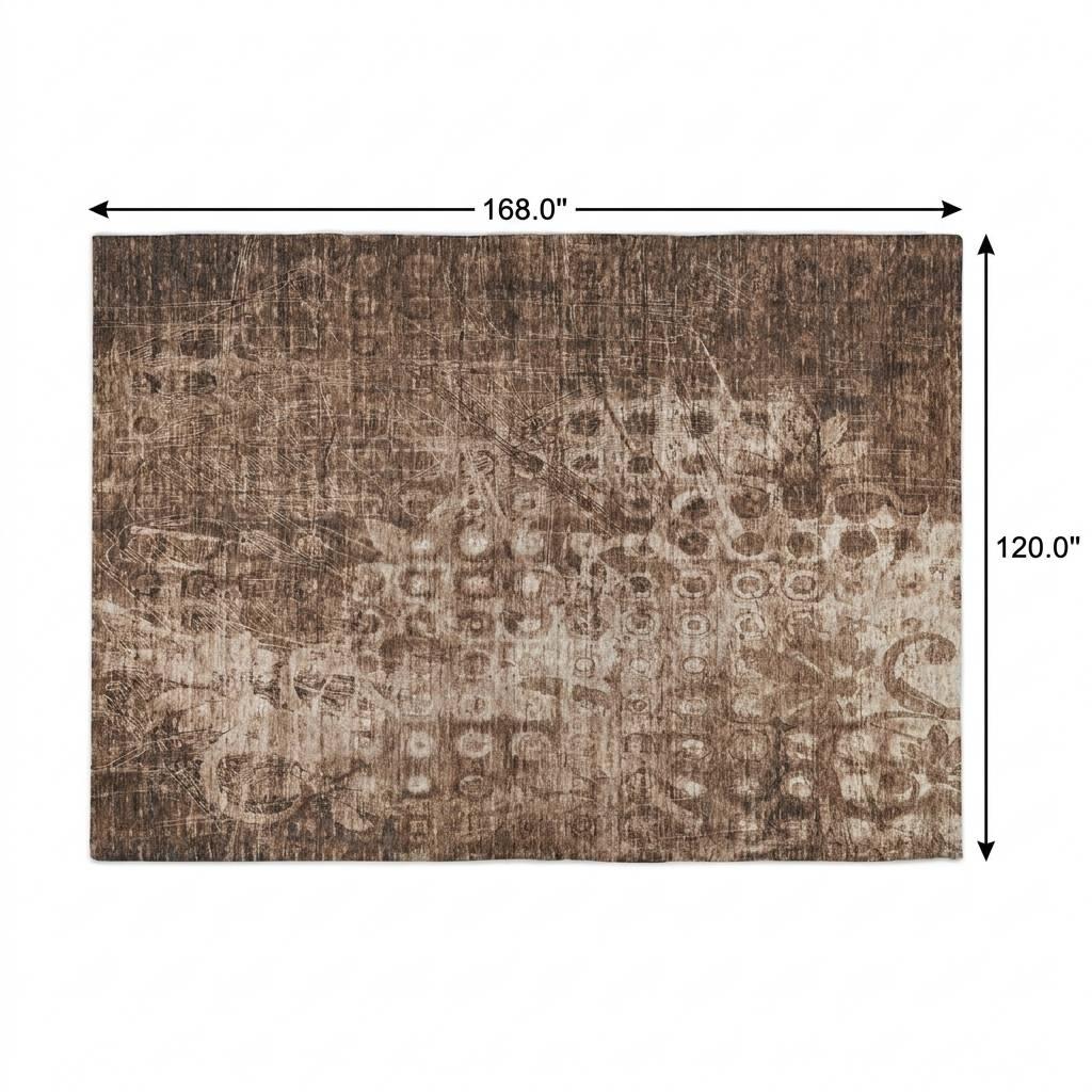 10' X 14' Chocolate And Beige Ikat Shag Washable Area Rug With UV Protection - HomeRoots - Flyclothing LLC