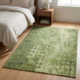 3' X 5' Olive Green And Taupe Ikat Shag Washable Area Rug With UV Protection - HomeRoots - Flyclothing LLC