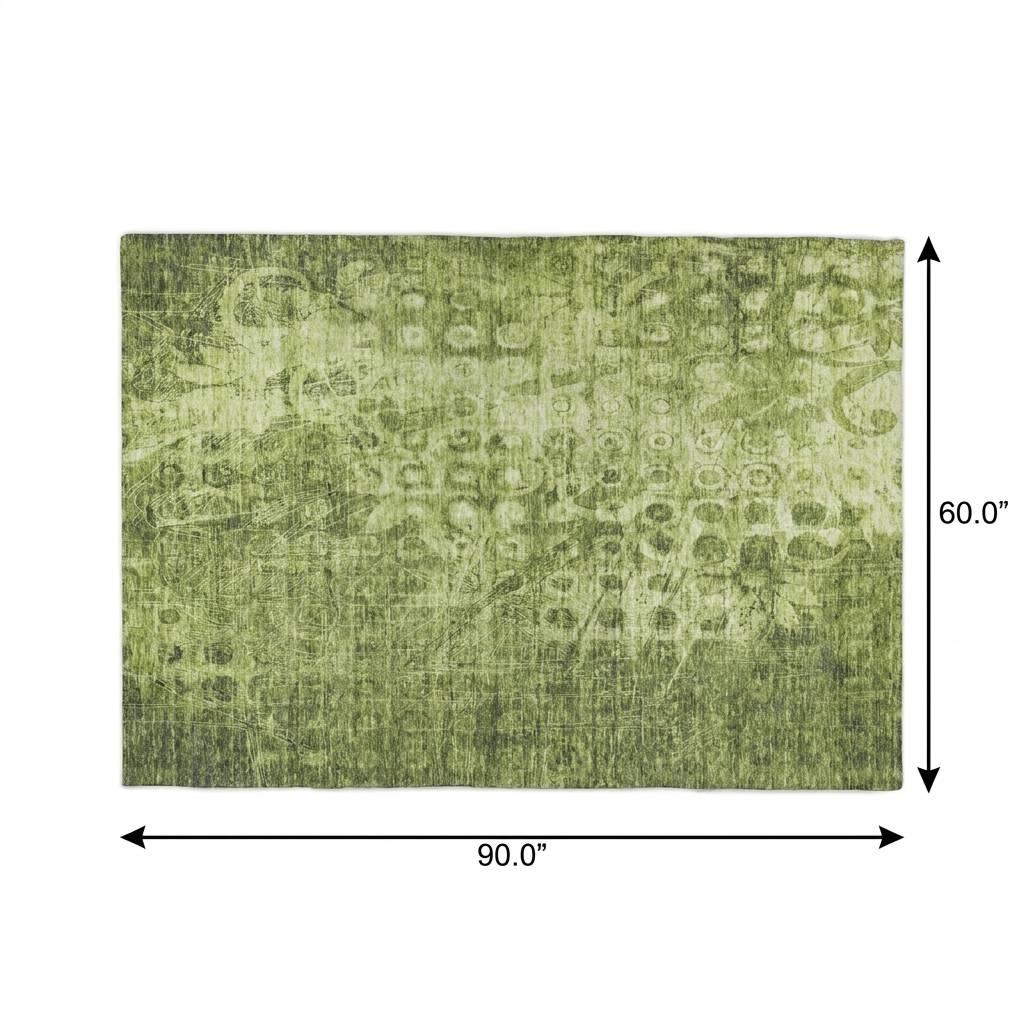 5' X 8' Olive Green And Taupe Ikat Shag Washable Area Rug With UV Protection - HomeRoots - Flyclothing LLC