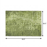 5' X 8' Olive Green And Taupe Ikat Shag Washable Area Rug With UV Protection - HomeRoots - Flyclothing LLC