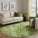 8' Olive Green And Taupe Ikat Shag Washable Round Rug With UV Protection - HomeRoots - Flyclothing LLC
