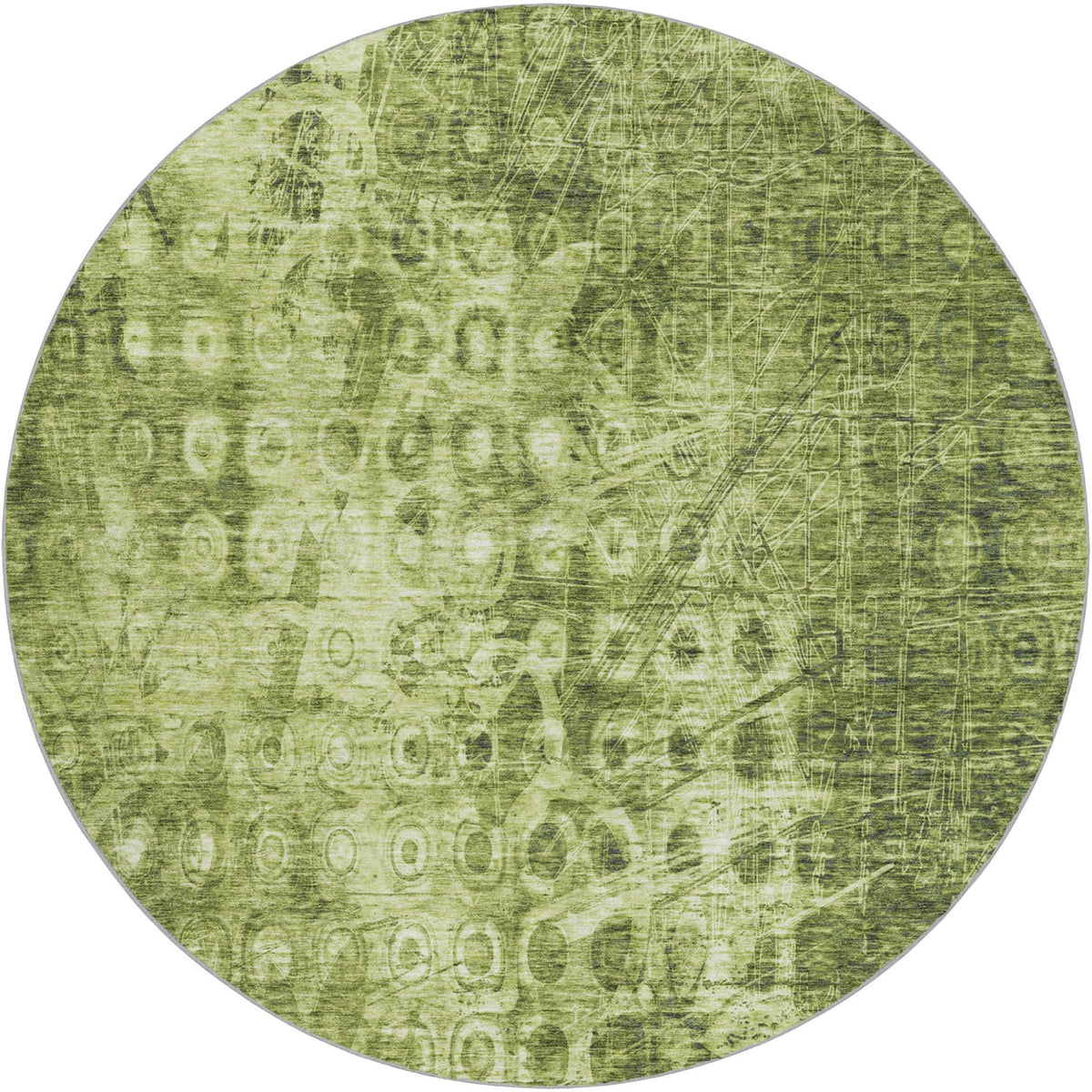 8' Olive Green And Taupe Ikat Shag Washable Round Rug With UV Protection - HomeRoots - Flyclothing LLC