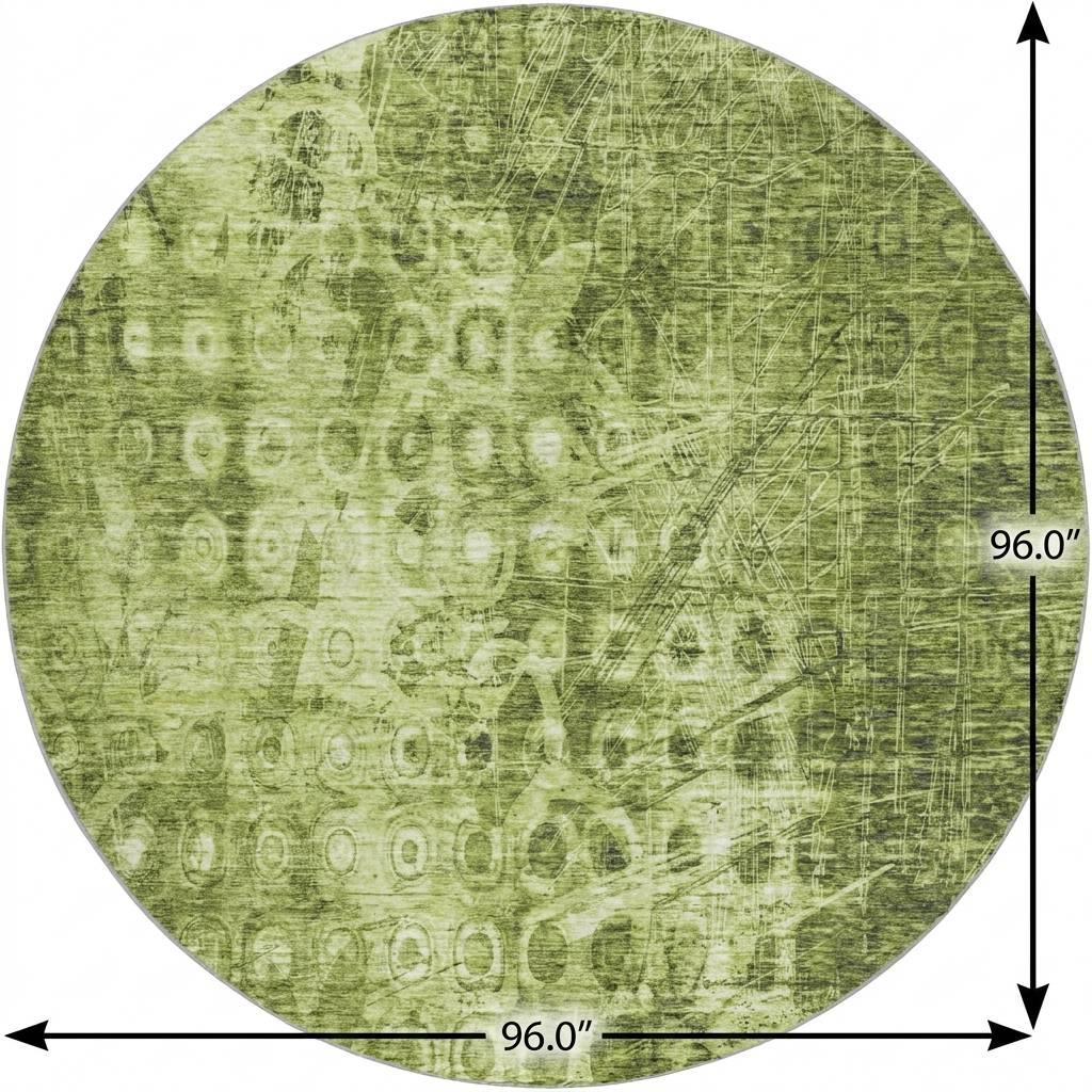 8' Olive Green And Taupe Ikat Shag Washable Round Rug With UV Protection - HomeRoots - Flyclothing LLC
