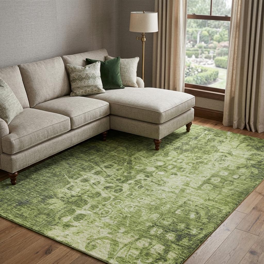 9' X 12' Olive Green And Taupe Ikat Shag Washable Area Rug With UV Protection - HomeRoots - Flyclothing LLC