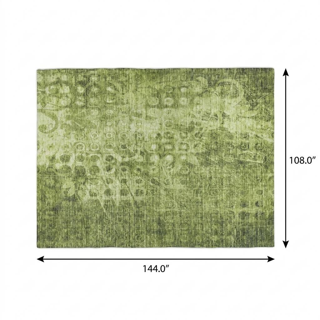 9' X 12' Olive Green And Taupe Ikat Shag Washable Area Rug With UV Protection - HomeRoots - Flyclothing LLC