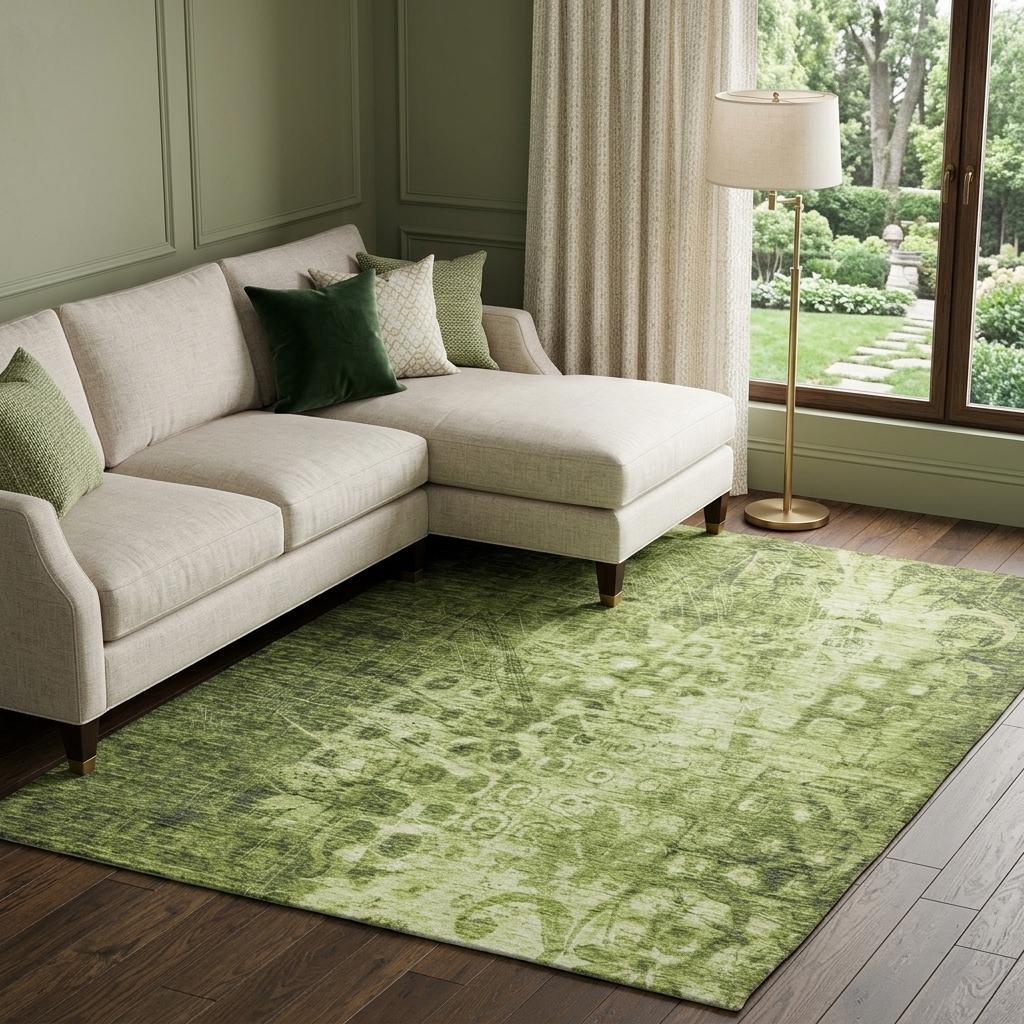 10' X 14' Olive Green And Taupe Ikat Shag Washable Area Rug With UV Protection - HomeRoots - Flyclothing LLC