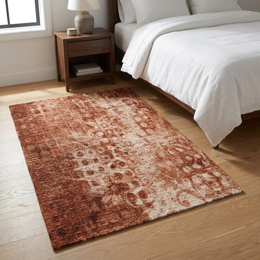 3' X 5' Orange And Taupe Ikat Shag Washable Area Rug With UV Protection - HomeRoots - Flyclothing LLC