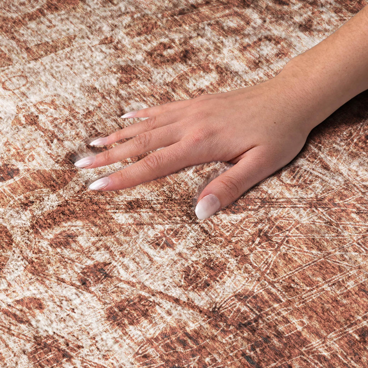 3' X 5' Orange And Taupe Ikat Shag Washable Area Rug With UV Protection - HomeRoots - Flyclothing LLC