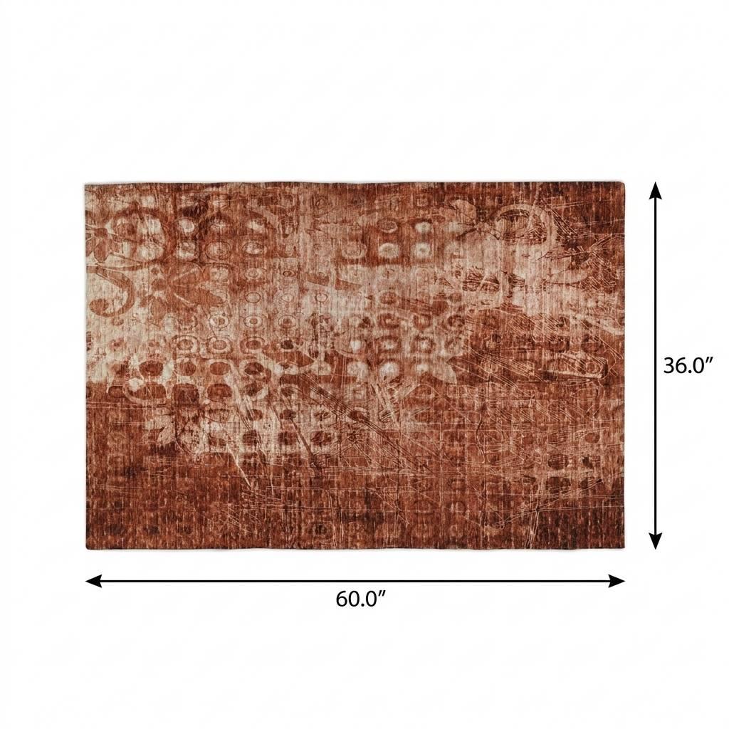3' X 5' Orange And Taupe Ikat Shag Washable Area Rug With UV Protection - HomeRoots - Flyclothing LLC