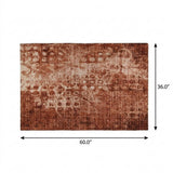 3' X 5' Orange And Taupe Ikat Shag Washable Area Rug With UV Protection - HomeRoots - Flyclothing LLC