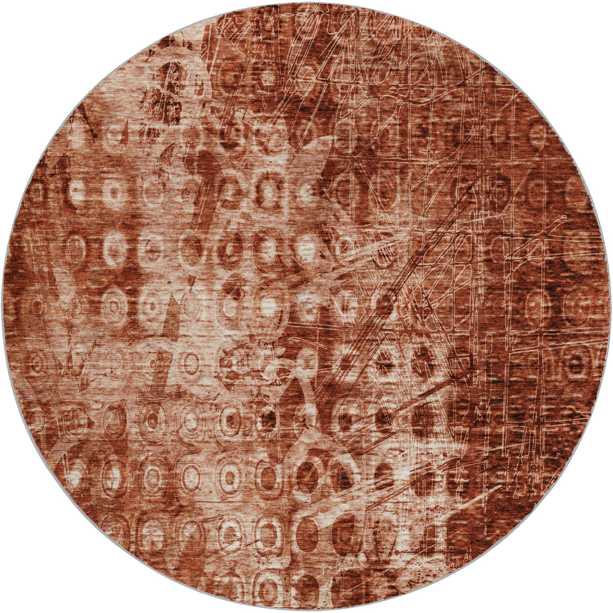 8' Orange And Taupe Ikat Shag Washable Round Rug With UV Protection - HomeRoots - Flyclothing LLC