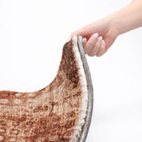 8' Orange And Taupe Ikat Shag Washable Round Rug With UV Protection - HomeRoots - Flyclothing LLC