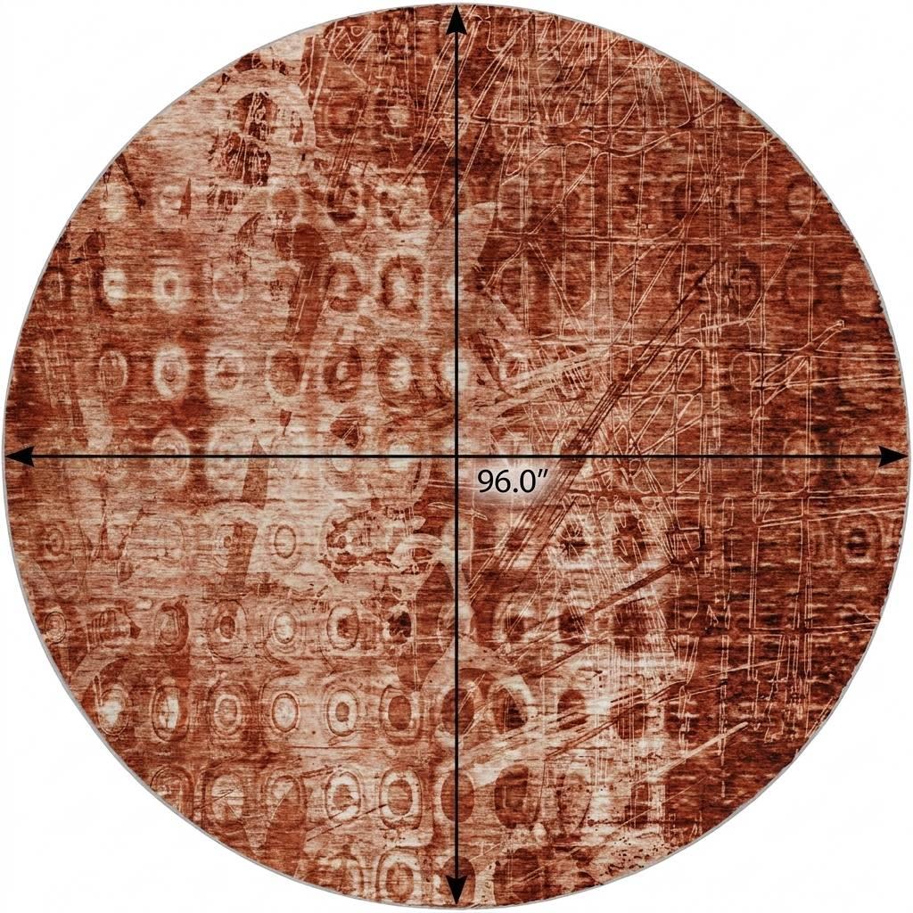 8' Orange And Taupe Ikat Shag Washable Round Rug With UV Protection - HomeRoots - Flyclothing LLC